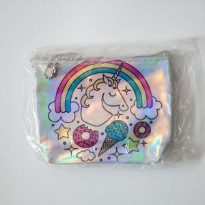 Shiny Silver & Rainbow Unicorn Coin Purse NWOT